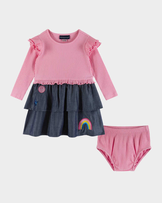 Girl's Rib Knit Tiered Skirt Combo Dress, Size Newborn-24
